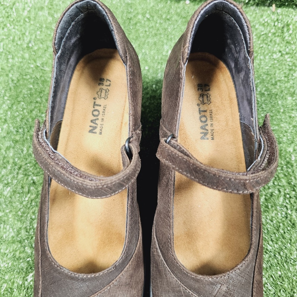 NAOT Day Mary Jane Brown Leather Wedge Heels Pumps Womens Size EU 38 US 7 - Picture 11 of 11